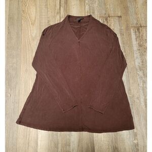 Eileen Fisher Top Womens Small Brown Long Sleeve Stretch V Neck Shirt